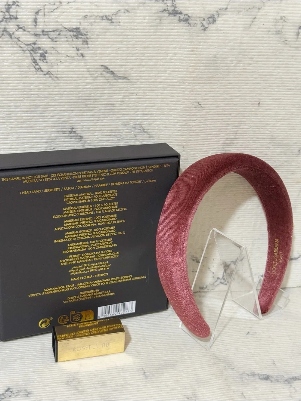 Dolce & Gabbana Beauty Burgundy Plush Headband with Dolce Queen Crown Pendant